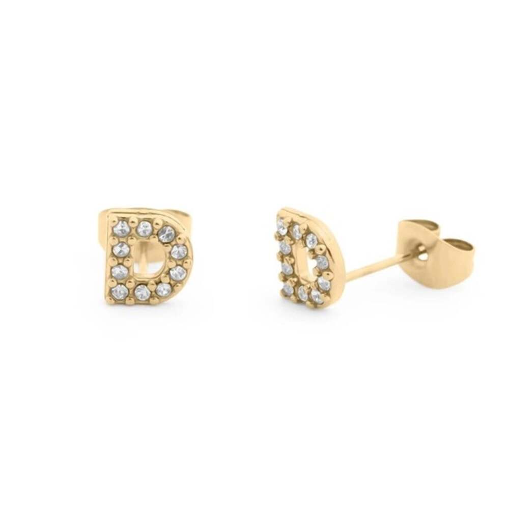 NWT 18K Gold PVD Initial Stud D Earrings Stones Waterproof Tarnish Free Dainty